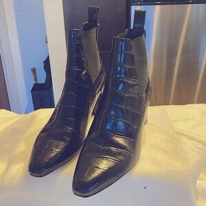 Zara Ladies Black Faux Croc Ankle Boots.